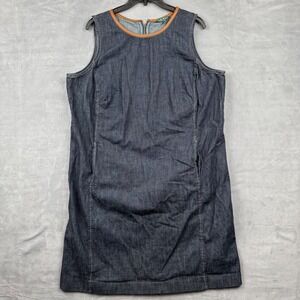 Lauren Ralph Lauren Denim Dress with Leather‎ Trim Size 16W Sleeveless Sheath